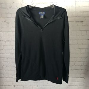 Men's Polo Ralph Lauren Black Waffle Knit Thermal Hoodie Pullover. Size Medium
